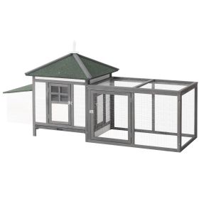 77" Wooden Chicken Coop with Nesting Box, Cute Outdoor Hen House with Removable Tray, Ramp Run, for Garden Backyard, Gray